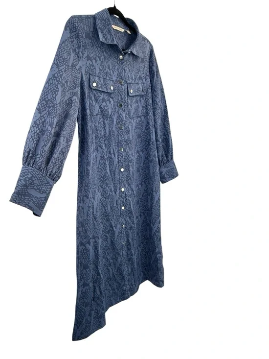 Soft Surroundings Irina Blue Python Snakeskin Shirt Dress Midi Button Front, M - Picture 5 of 14
